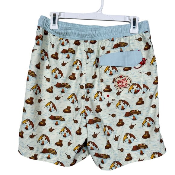 Shiner Magellan Bock Beer Swim Trunks Shorts Mens Medium Blue Print Novelty Fish - Picture 2 of 5
